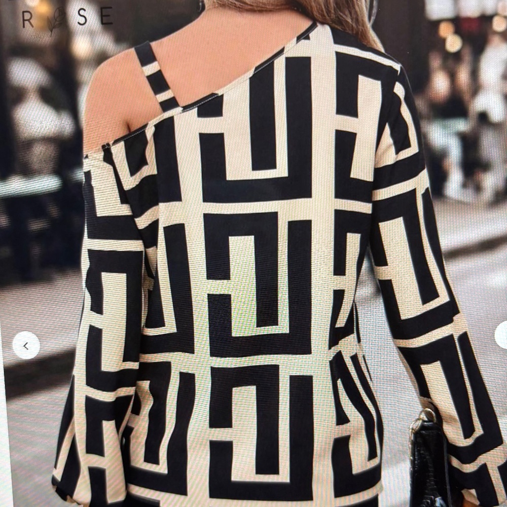 Black and tan cold shoulder blouse - Picture 2 of 2